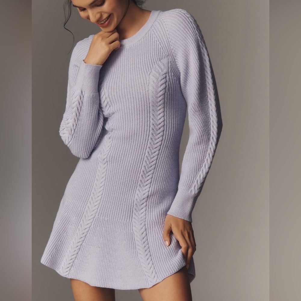 Anthropologie Lilac Cable-Knit Mini Dress